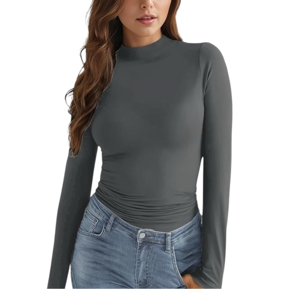 Women's Classic Mock Turtleneck Long Sleeve Grey Top Size XXL PINKMSTYLE